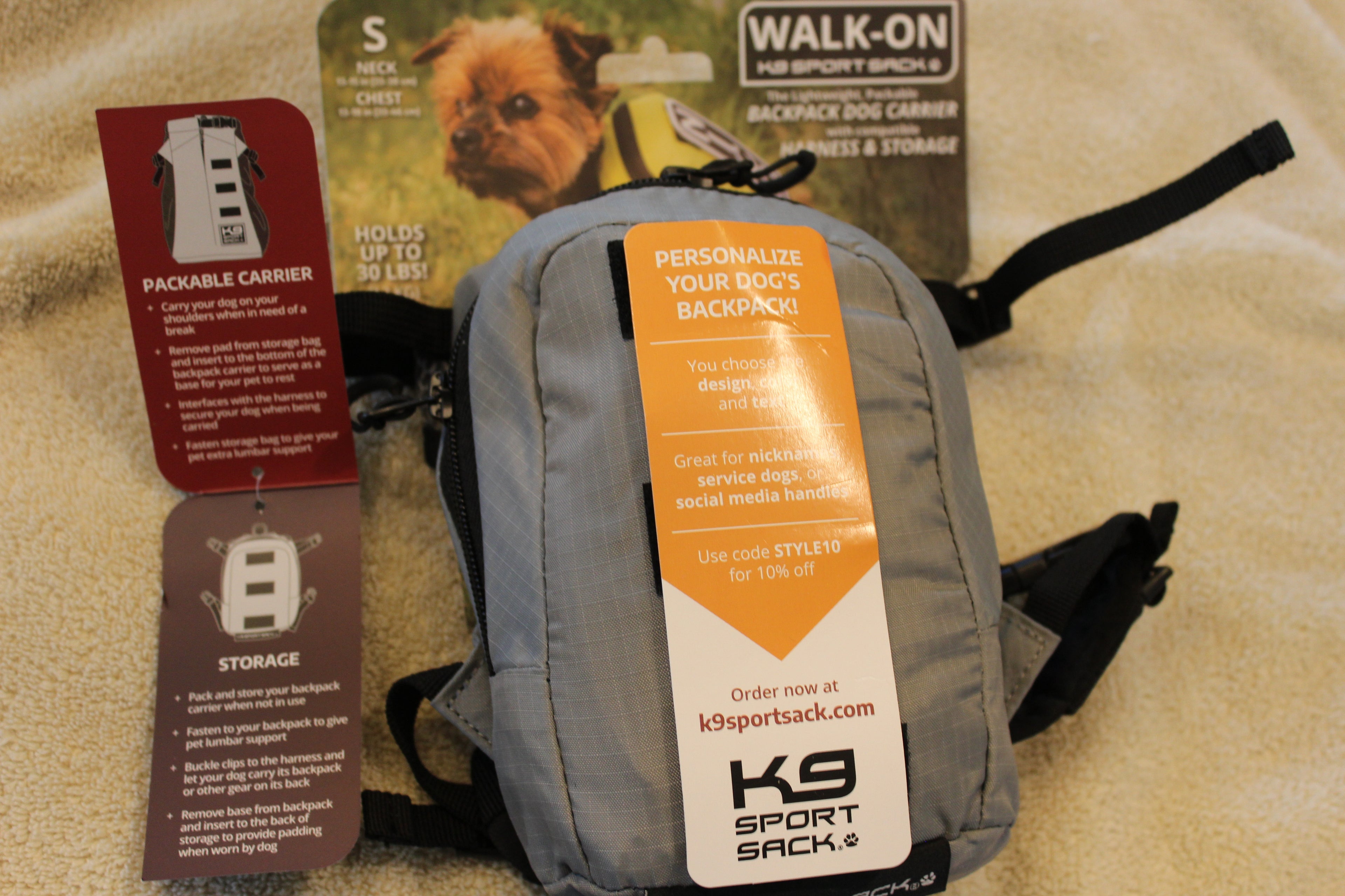 K9 Sport Sack Walk-On Dog Carrier with Harness and Storage (Small/Gray)